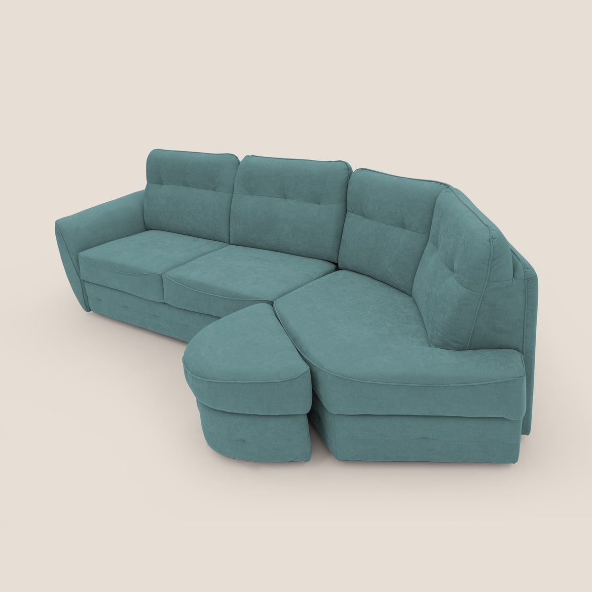Zeus divano letto angolare con materasso H18 cm pouf mobile in tessuto impermeabile T02 petrolio - divitt.sbs