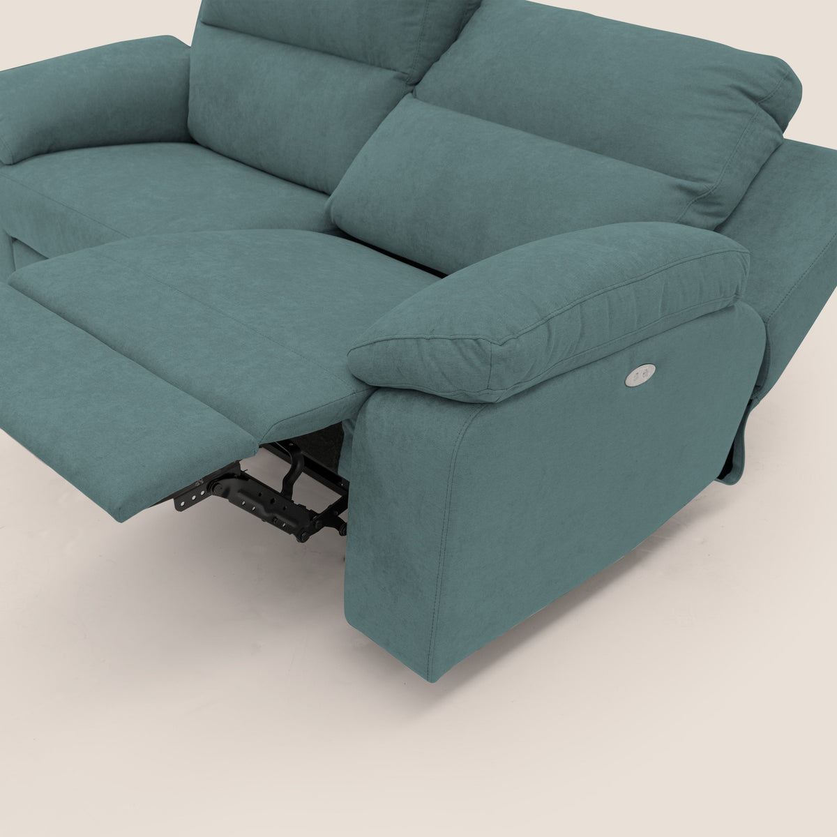 Romeo Divano relax con recliner elettrico in morbido tessuto impermeabile T02 petrolio - divitt.sbs