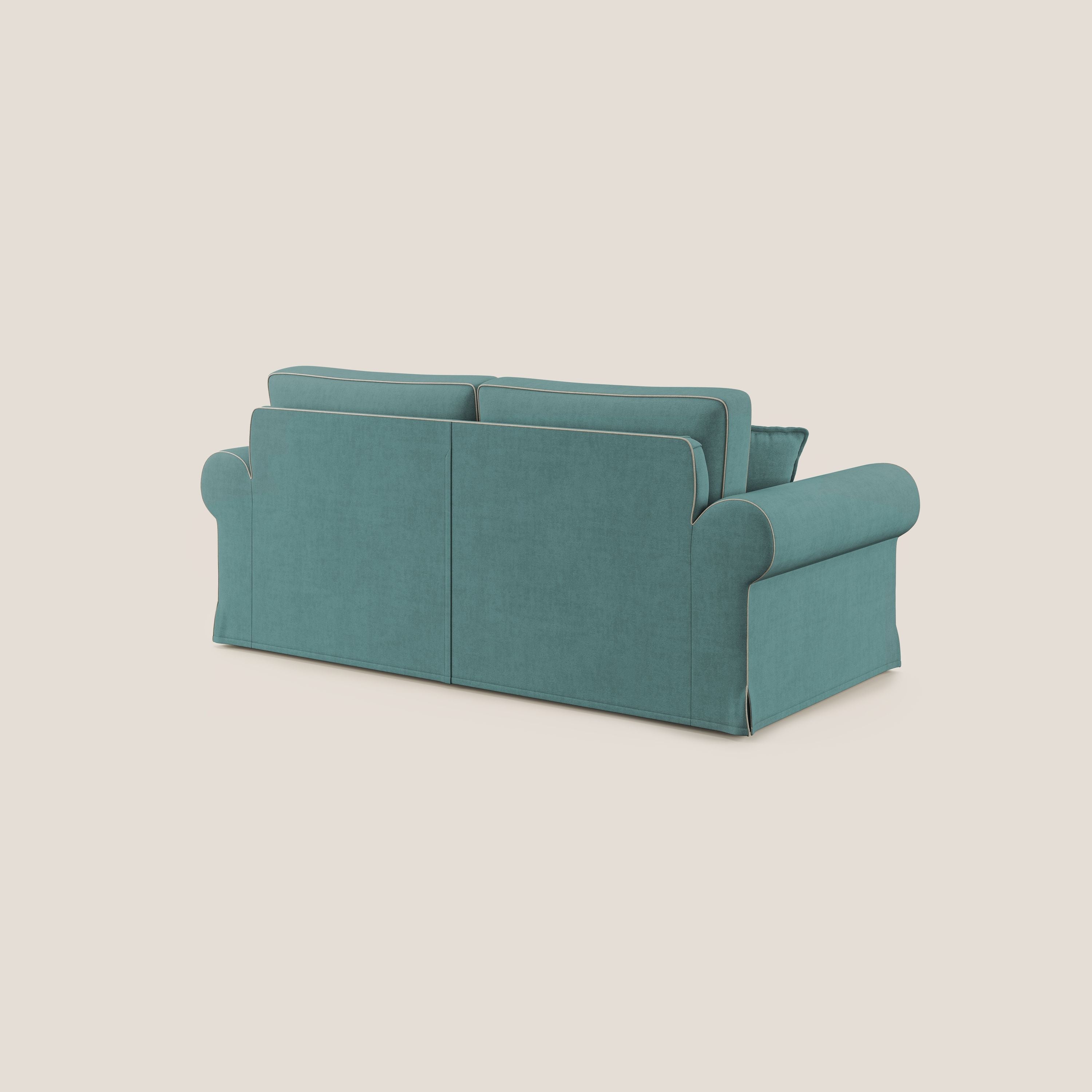 Lady divano classico bicolore in piuma d'oca realizzato con tessuto impermeabile T02 petrolio - panna - divitt.sbs
