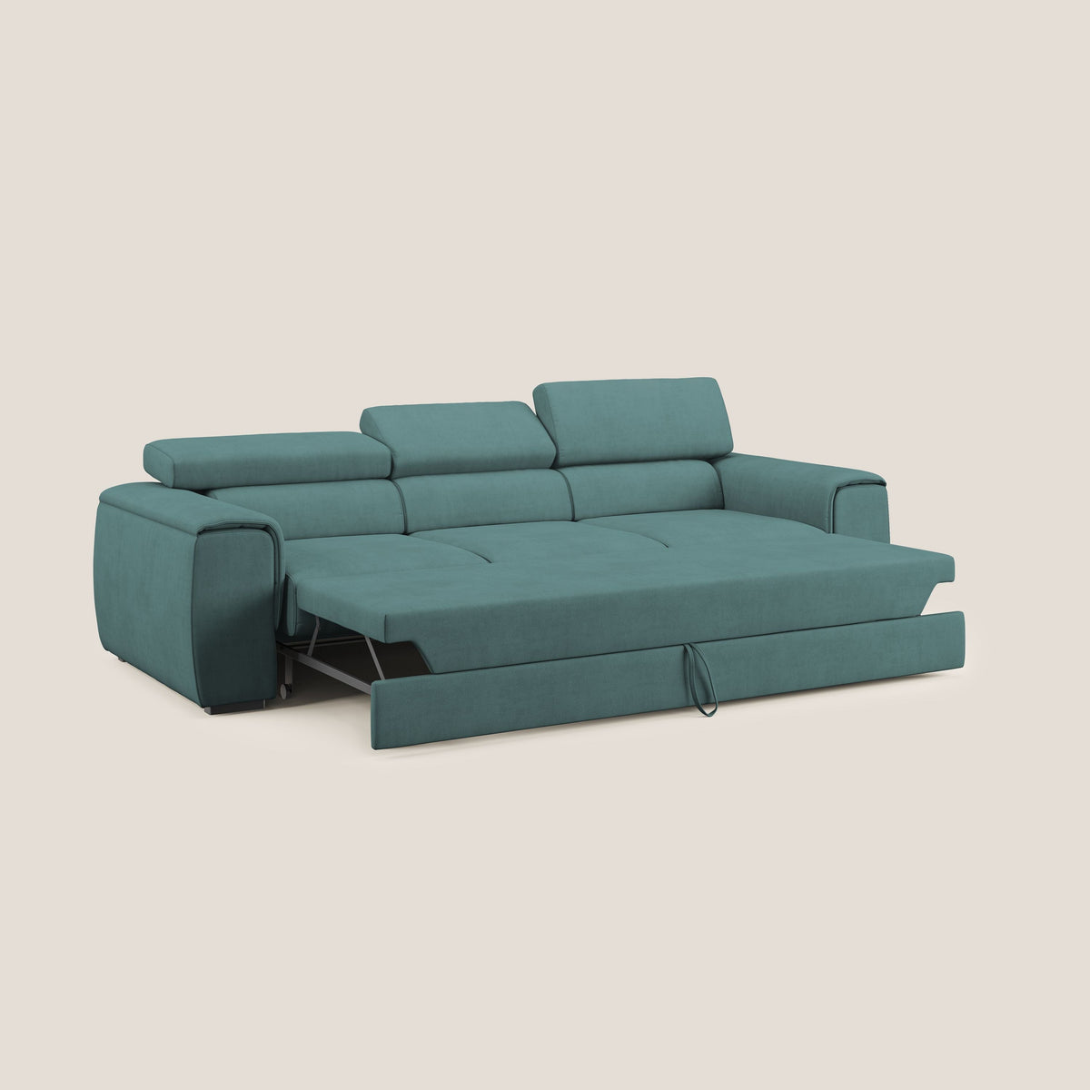 Zeno Divano con pouf estraibile poggiapiedi a 3 sedute in tessuto morbido impermeabile T02 petrolio - divitt.sbs