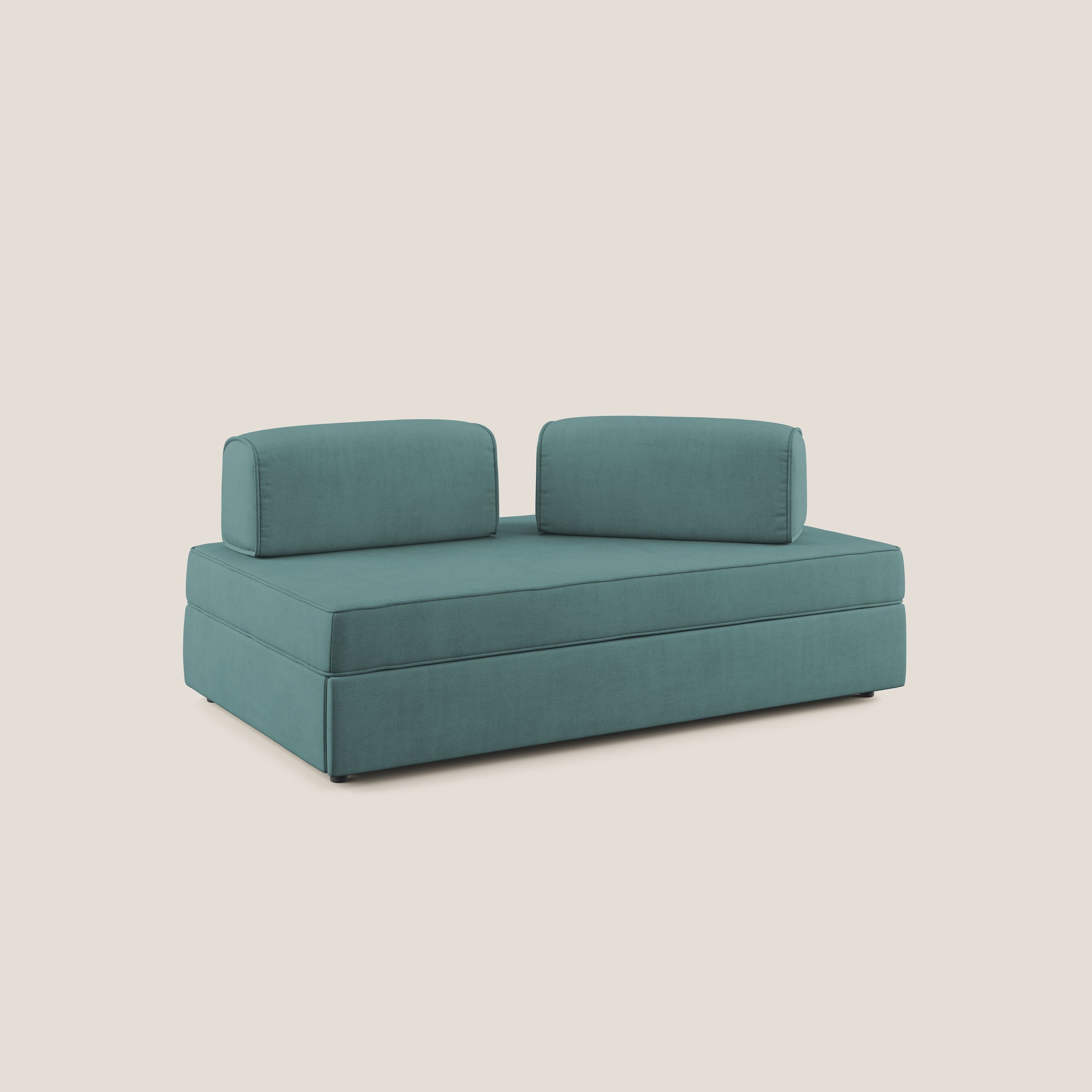 Liberty divano con pouf estraibile e schienali movibili in tessuto morbido impermeabile T02 petrolio - divitt.sbs