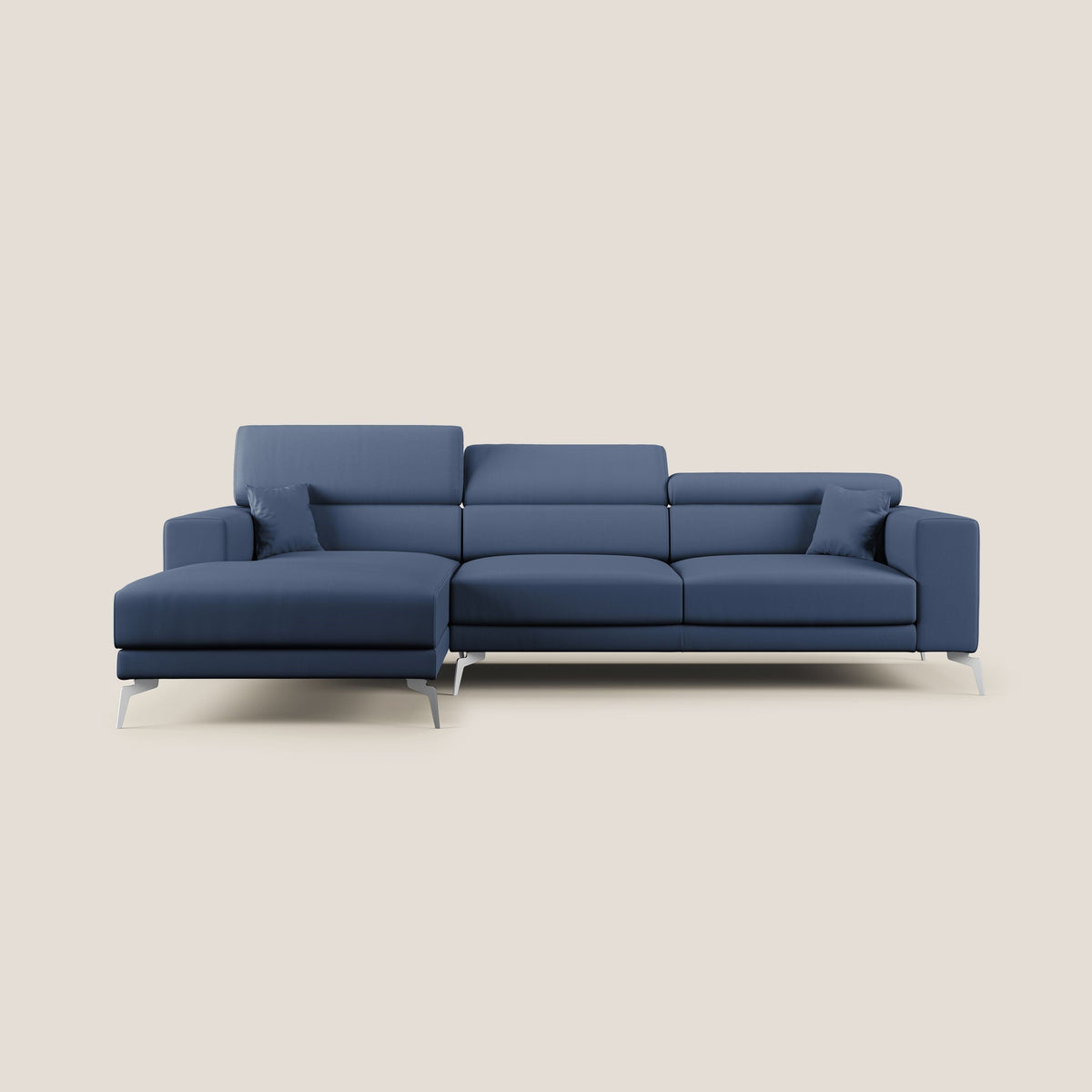 Blade Divano moderno angolare con poggiatesta reclinabili in Ecopelle T04 blu - divitt.sbs