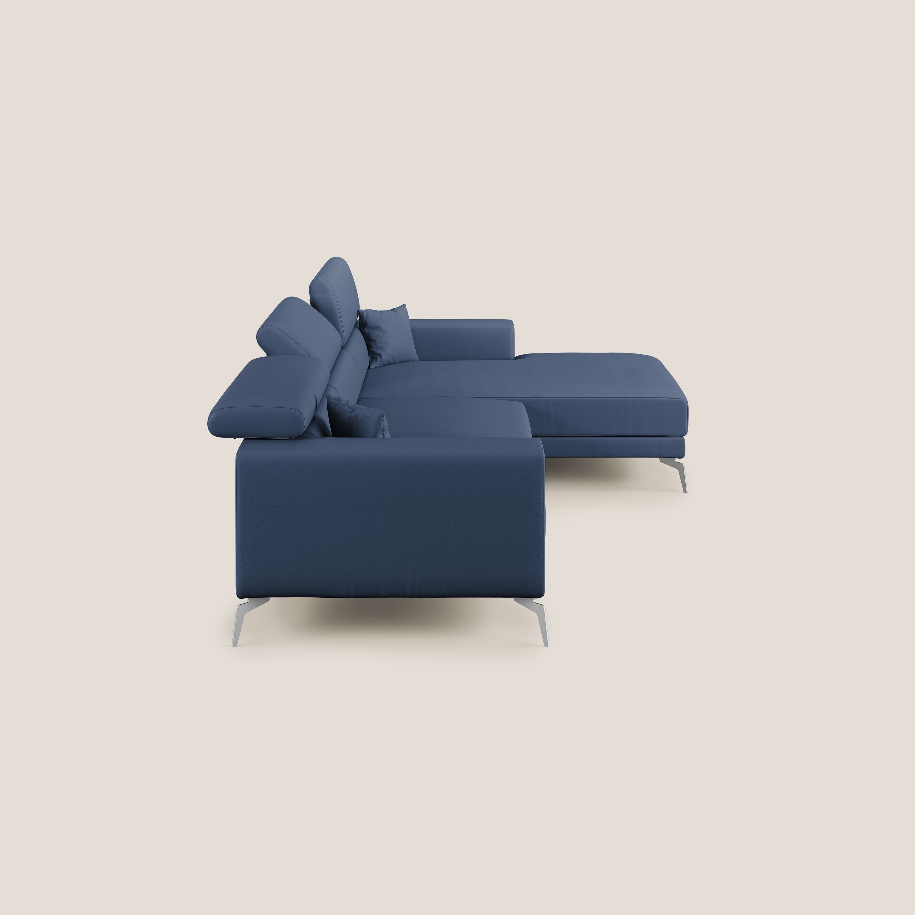 Blade Divano moderno angolare con poggiatesta reclinabili in Ecopelle T04 blu - divitt.sbs