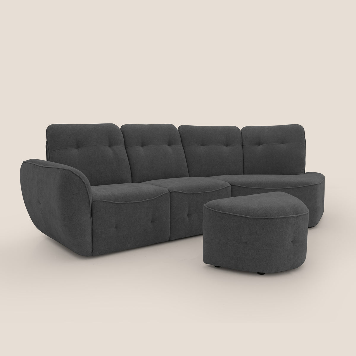 Cerbero divano angolare con pouf mobile in morbido bouclé impermeabile T07 antracite - divitt.sbs