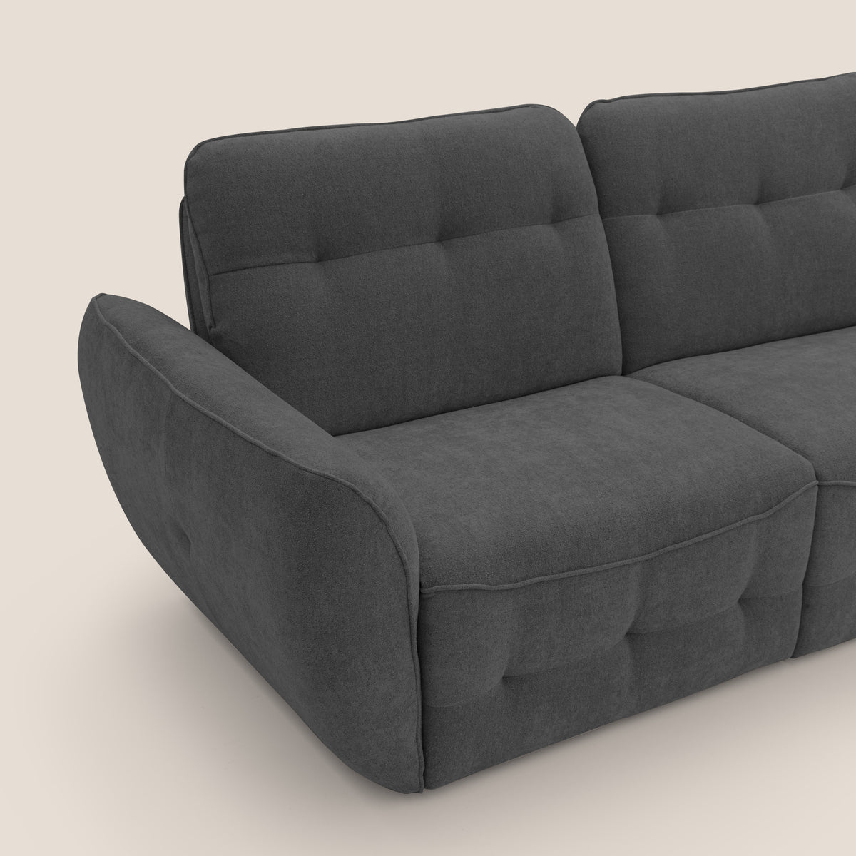 Cerbero divano angolare con pouf mobile in morbido bouclé impermeabile T07 antracite - divitt.sbs