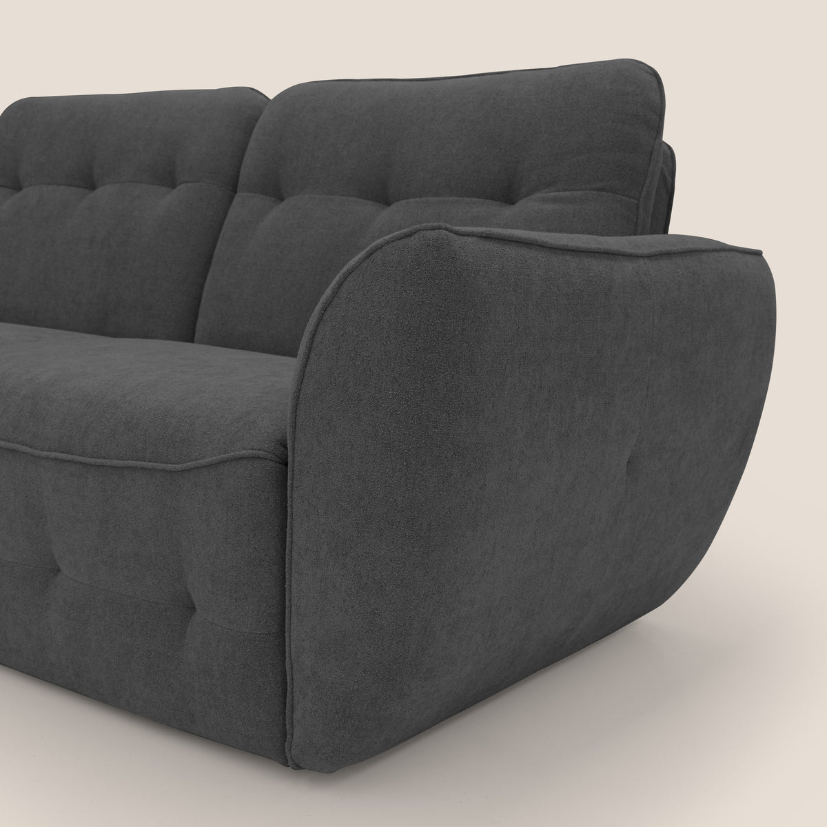Cerbero divano angolare con pouf mobile in morbido bouclé impermeabile T07 antracite - divitt.sbs