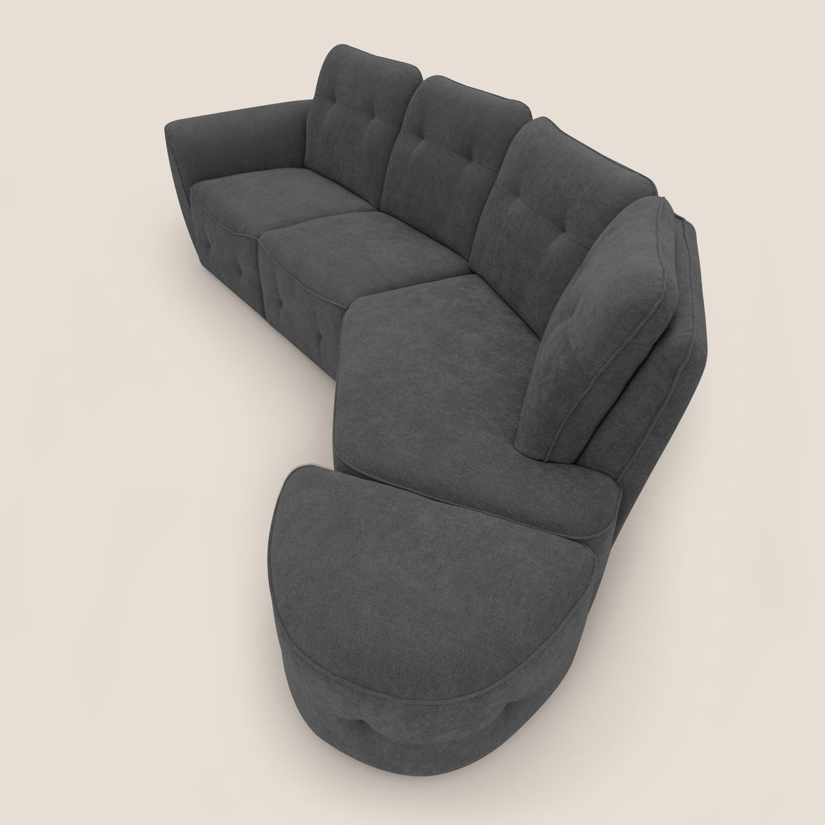 Cerbero divano angolare con pouf mobile in morbido bouclé impermeabile T07 antracite - divitt.sbs
