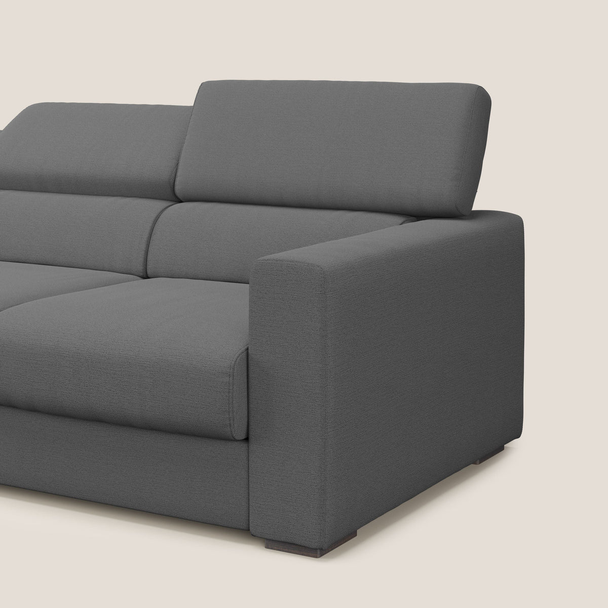 Dylan divano a 3 sedute con pouf estraibile poggiapiedi in tessuto fiammato simil cotone impermeabile T19 antracite - divitt.sbs