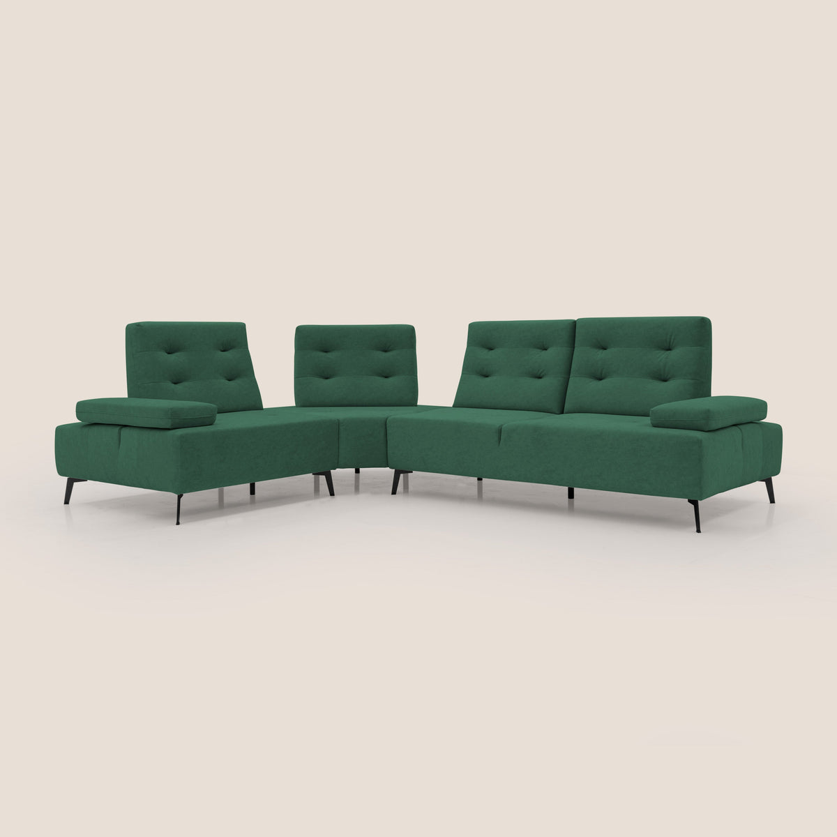 Lugano Divano angolare con schienali traslanti in microfibra effetto velluto T09 verde - divitt.sbs