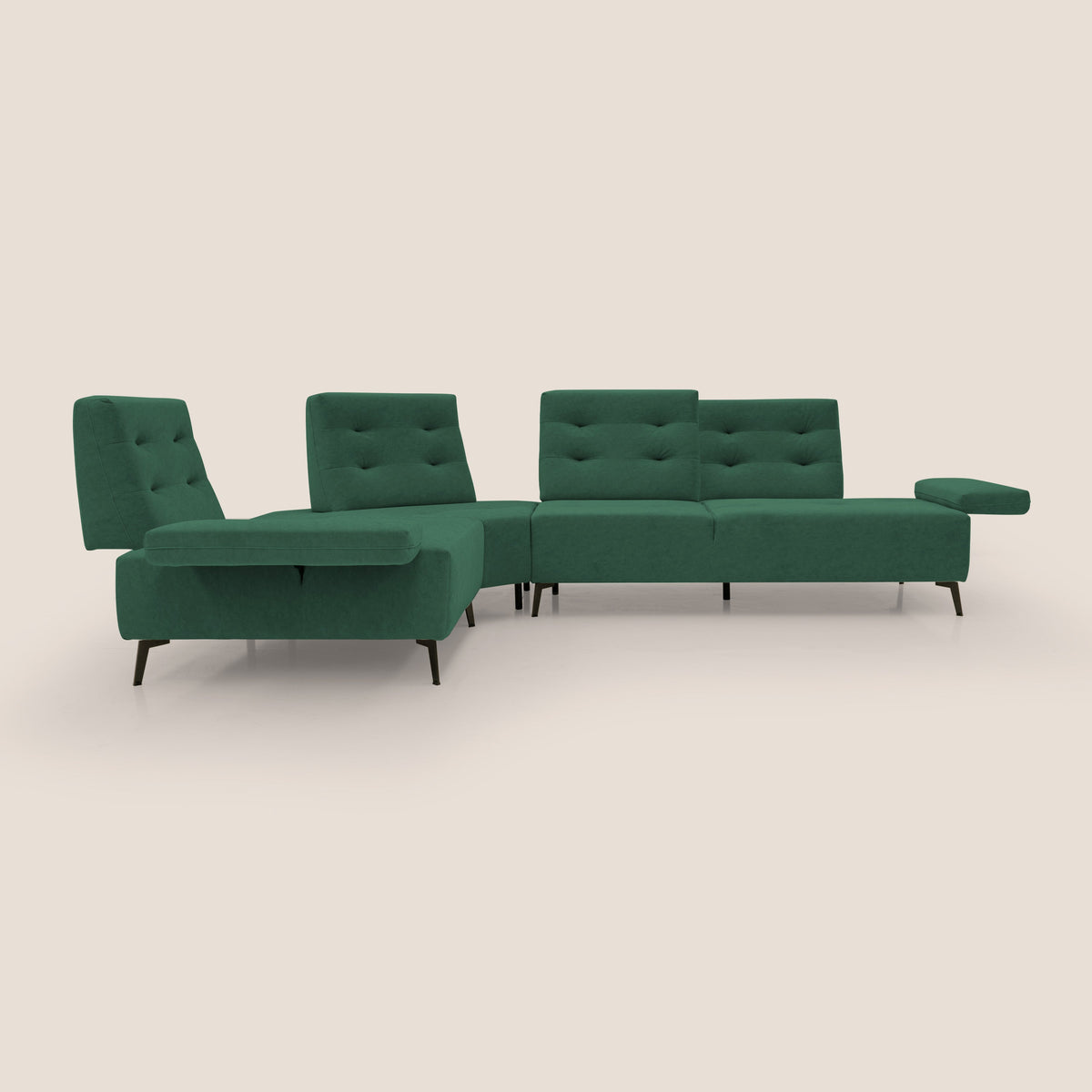 Lugano Divano angolare con schienali traslanti in microfibra effetto velluto T09 verde - divitt.sbs