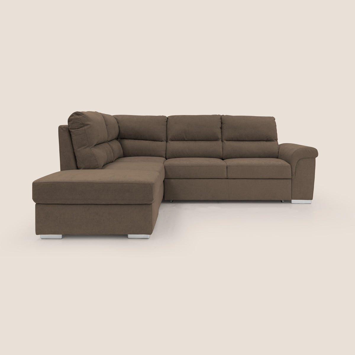 Minerva divano angolare con estraibile a cassettone e pouf contenitore in tessuto morbido impermeabile T02 marrone - divitt.sbs