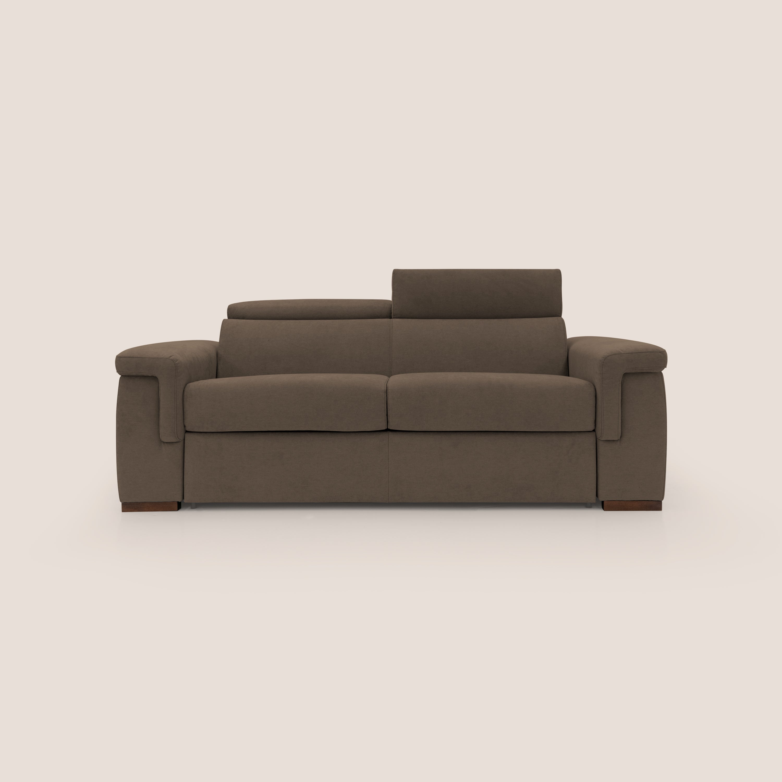 Giunone divano letto con materasso alto 18 cm e poggiatesta reclinabili in tessuto impermeabile T02 marrone - divitt.sbs
