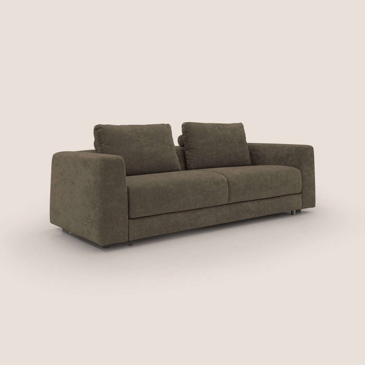 Freia Divano letto minimal materasso h15 cm con morbidi schienali in tessuto impermeabile T14 marrone - divitt.sbs