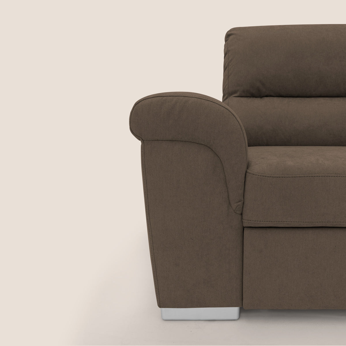Minerva divano angolare con estraibile a cassettone e pouf contenitore in tessuto morbido impermeabile T02 marrone - divitt.sbs