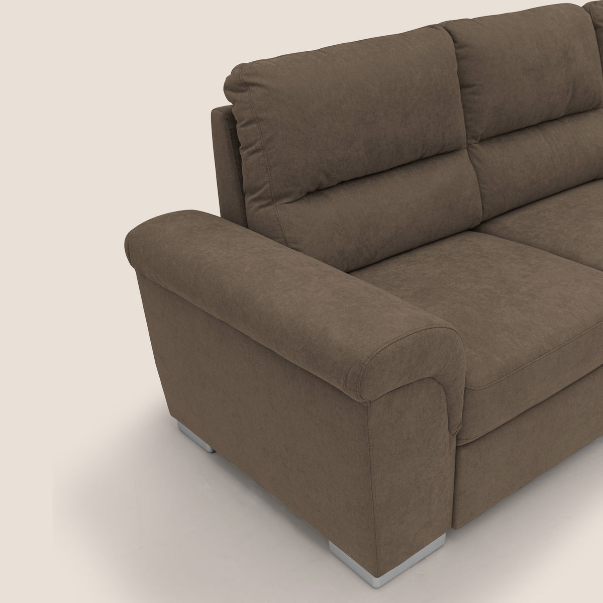 Minerva divano angolare con estraibile a cassettone e pouf contenitore in tessuto morbido impermeabile T02 marrone - divitt.sbs