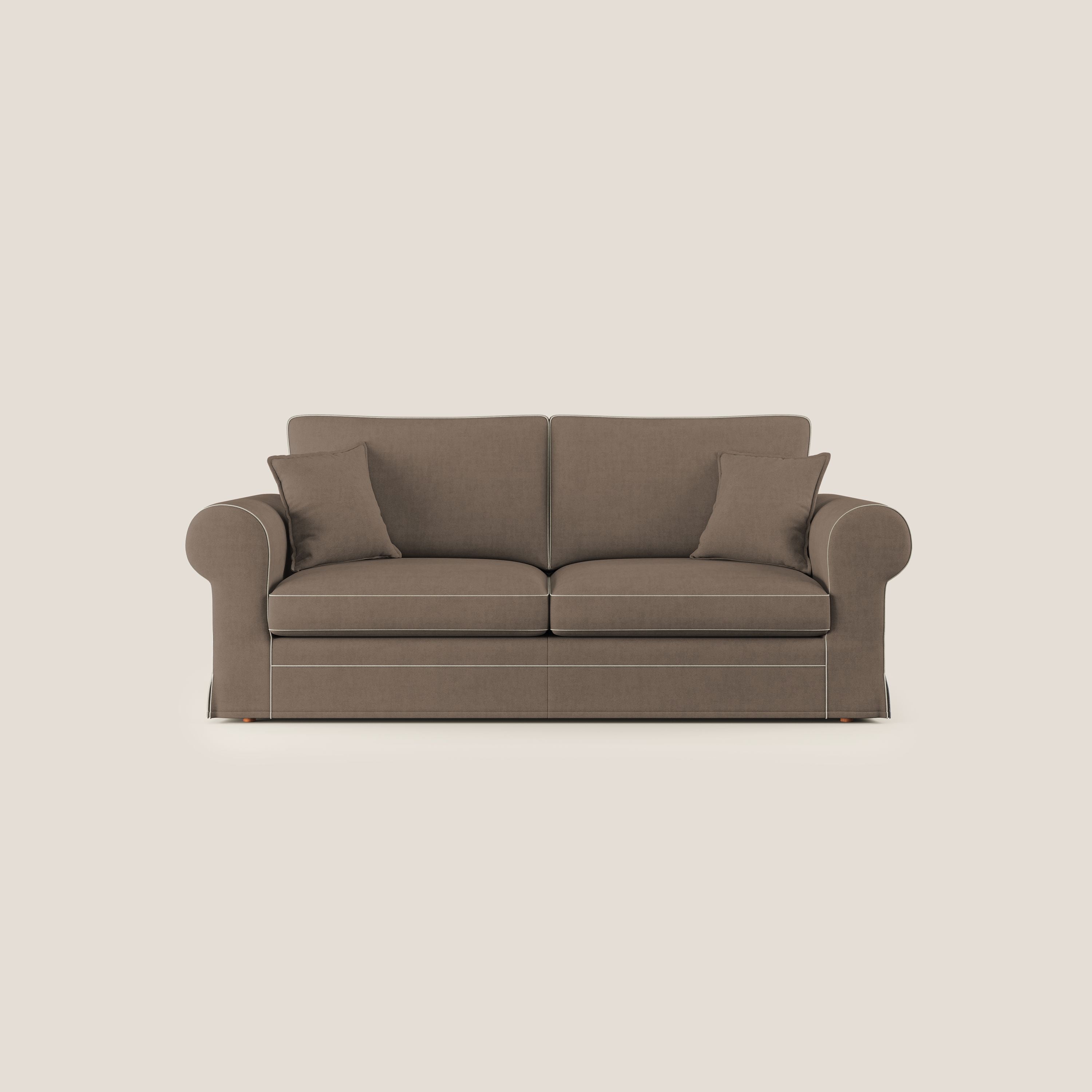 Lady divano classico bicolore in piuma d'oca realizzato con tessuto impermeabile T02 marrone - panna - divitt.sbs