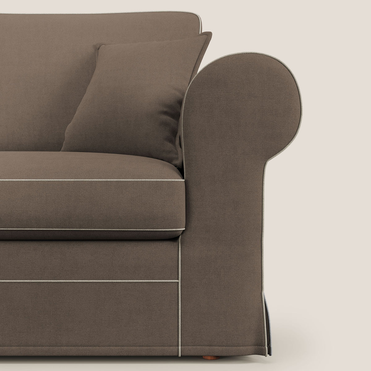Lady divano classico bicolore in piuma d'oca realizzato con tessuto impermeabile T02 marrone - panna - divitt.sbs