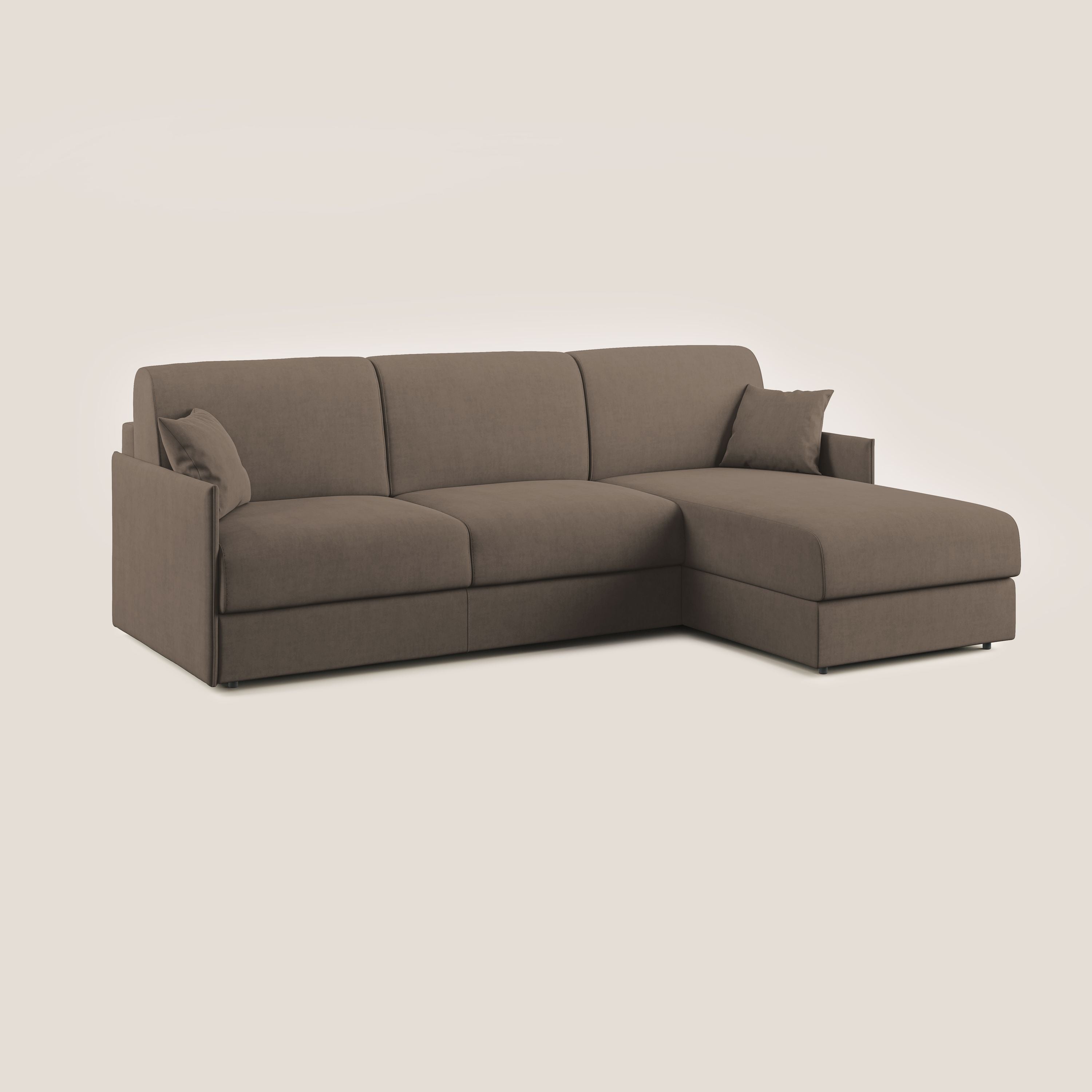 Evans Divano letto angolare con penisola in morbido tessuto impermeabile T02 marrone - divitt.sbs