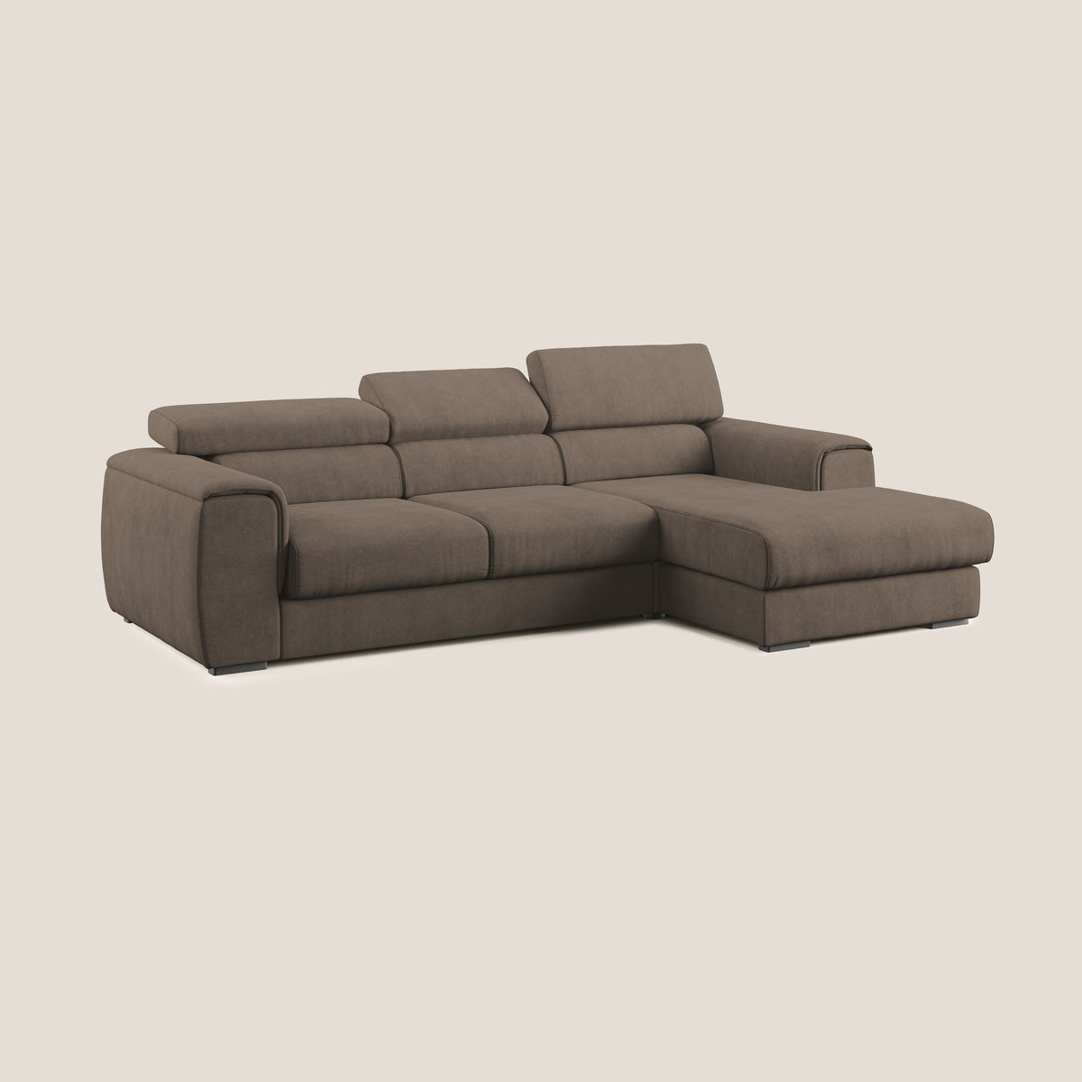 Zeno Divano angolare con pouf estraibile poggiapiedi in tessuto morbido impermeabile T02 marrone - divitt.sbs