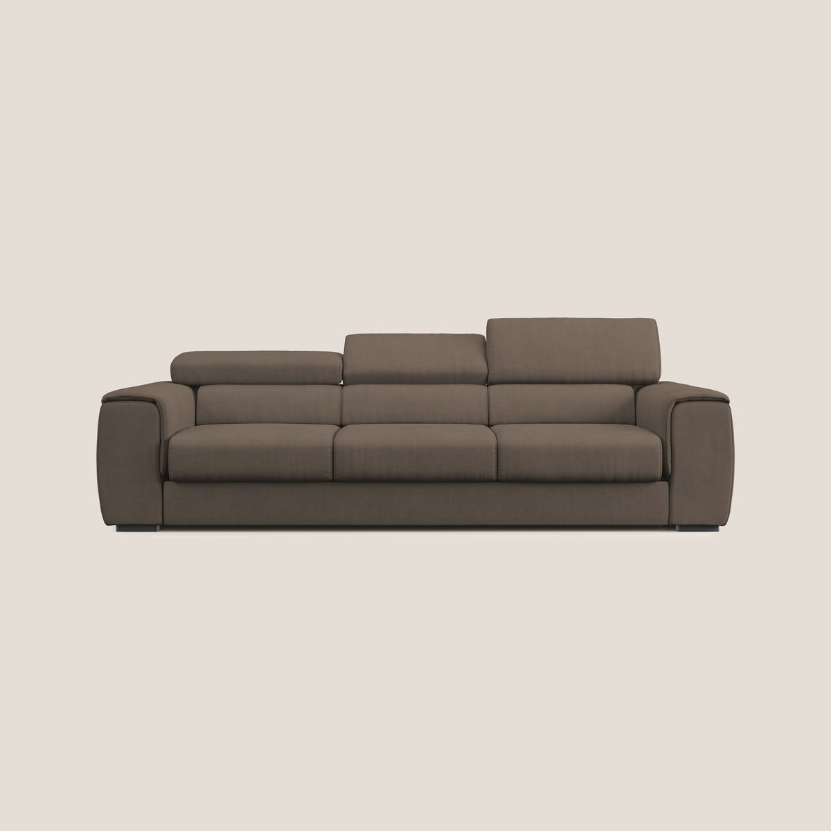 Zeno Divano con pouf estraibile poggiapiedi a 3 sedute in tessuto morbido impermeabile T02 marrone - divitt.sbs