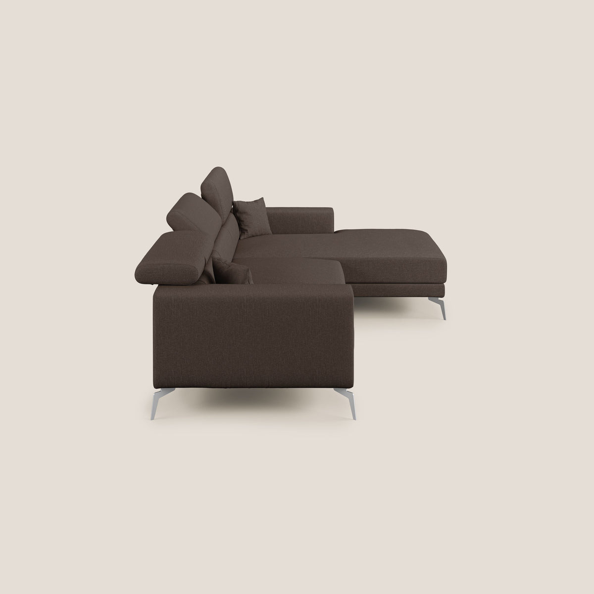 Blade Divano moderno angolare con poggiatesta reclinabili in tessuto impermeabile simil-cotone T13 marrone - divitt.sbs