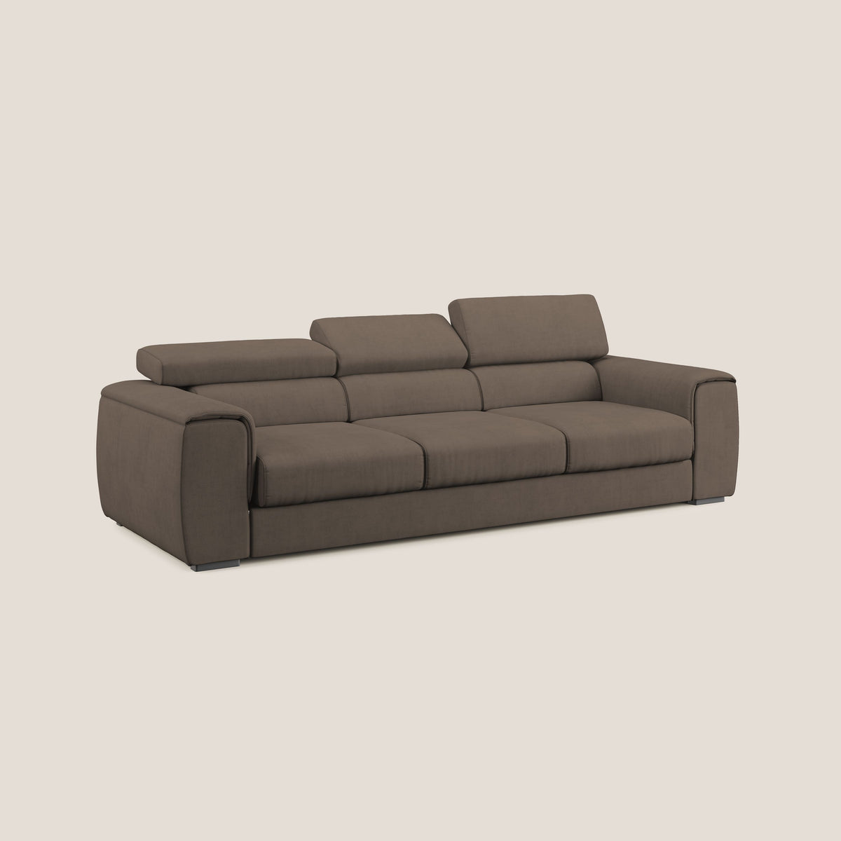 Zeno Divano con pouf estraibile poggiapiedi a 3 sedute in tessuto morbido impermeabile T02 marrone - divitt.sbs