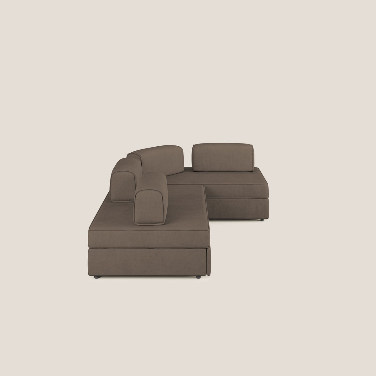 Liberty divano angolare con pouf estraibile e schienali movibili in tessuto morbido impermeabile T02 marrone - divitt.sbs
