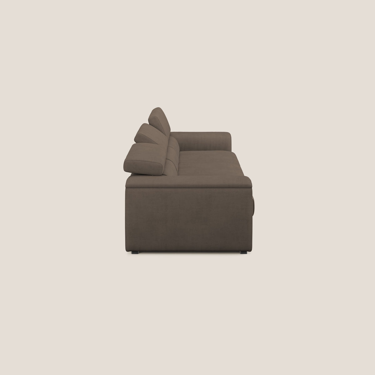 Zeno Divano con pouf estraibile poggiapiedi a 3 sedute in tessuto morbido impermeabile T02 marrone - divitt.sbs