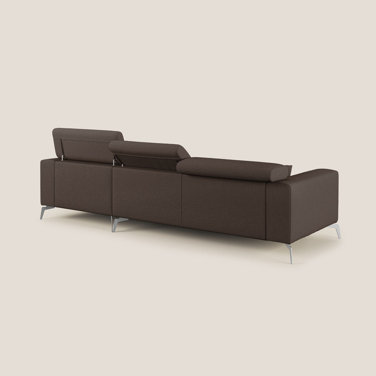 Blade Divano moderno angolare con poggiatesta reclinabili in tessuto impermeabile simil-cotone T13 marrone - divitt.sbs
