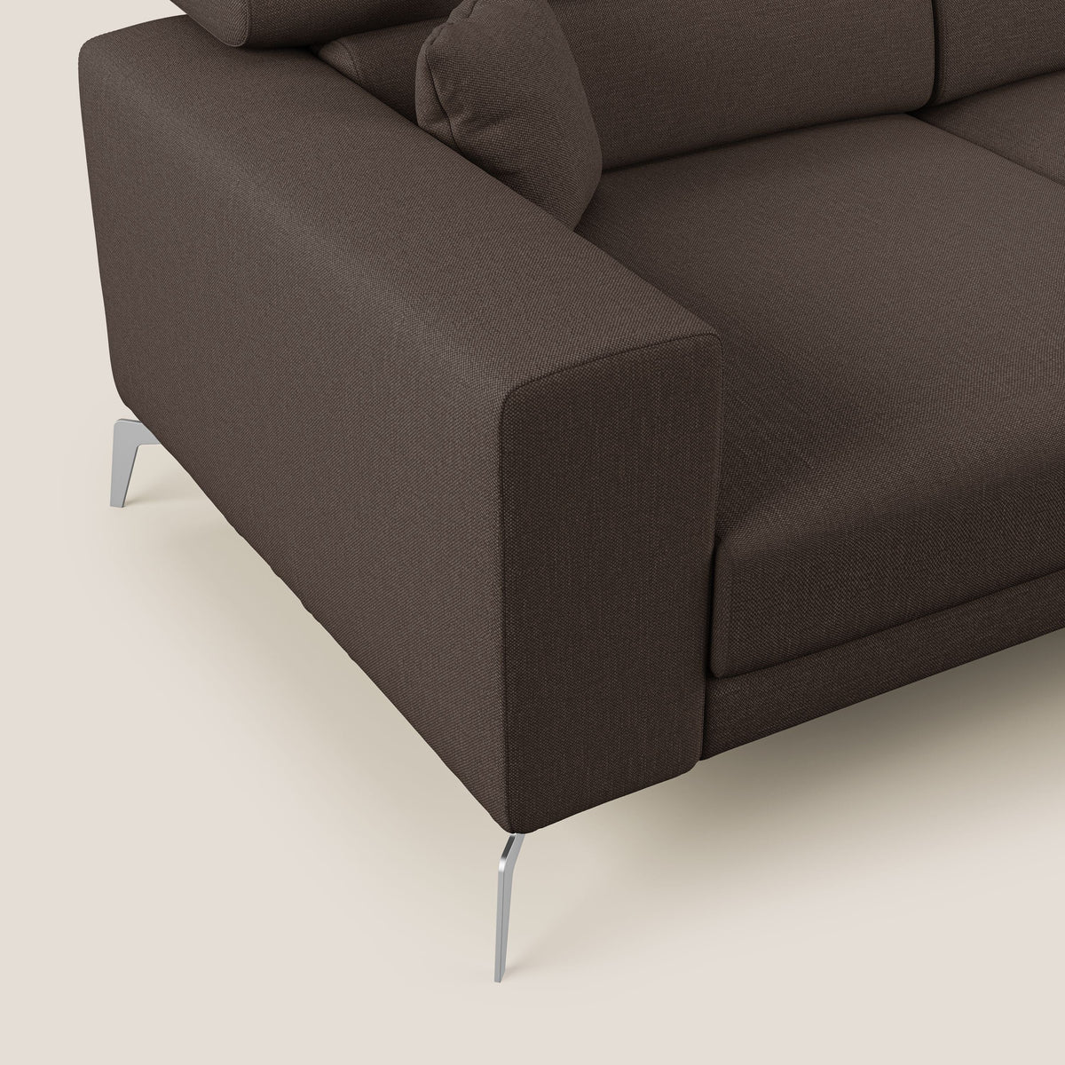 Blade Divano moderno angolare con poggiatesta reclinabili in tessuto impermeabile simil-cotone T13 marrone - divitt.sbs
