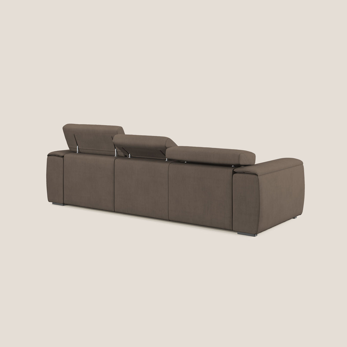 Zeno Divano con pouf estraibile poggiapiedi a 3 sedute in tessuto morbido impermeabile T02 marrone - divitt.sbs