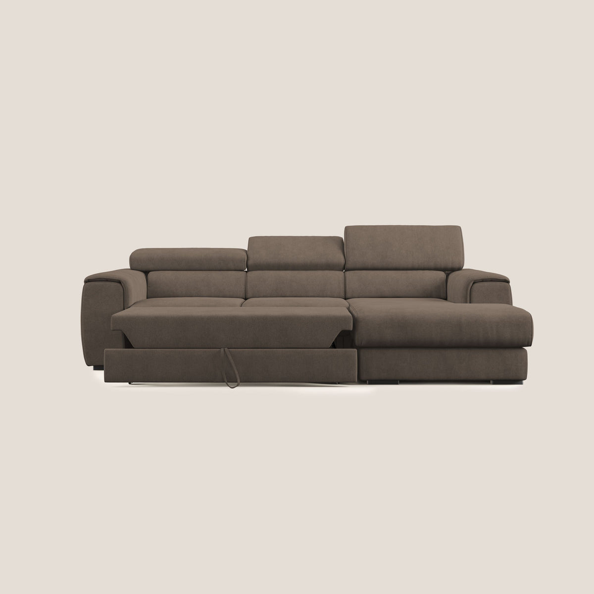 Zeno Divano angolare con pouf estraibile poggiapiedi in tessuto morbido impermeabile T02 marrone - divitt.sbs