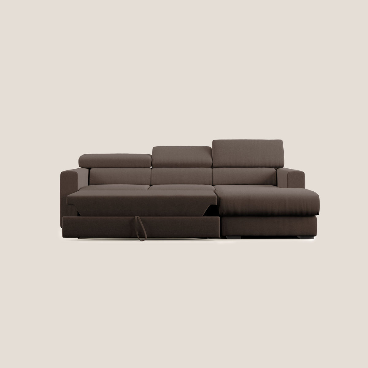 Dylan divano angolare con pouf estraibile poggiapiedi in tessuto simil cotone impermeabile T13 marrone - divitt.sbs