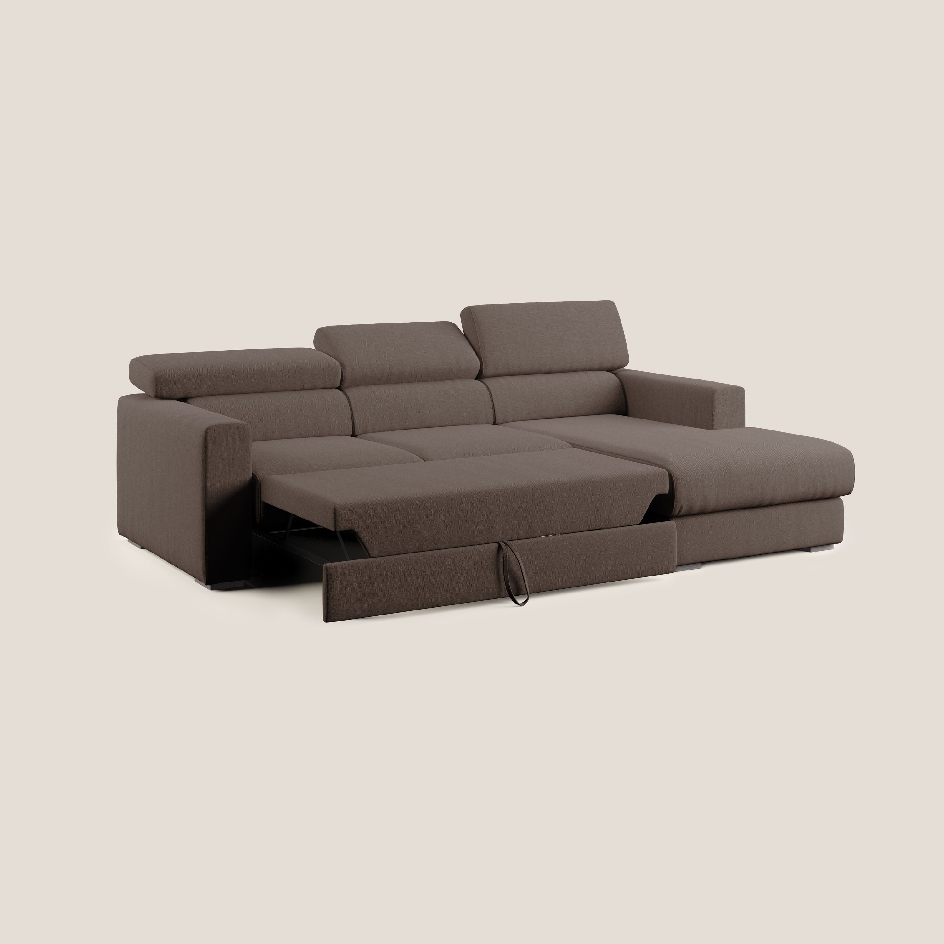 Dylan divano angolare con pouf estraibile poggiapiedi in tessuto simil cotone impermeabile T13 marrone - divitt.sbs