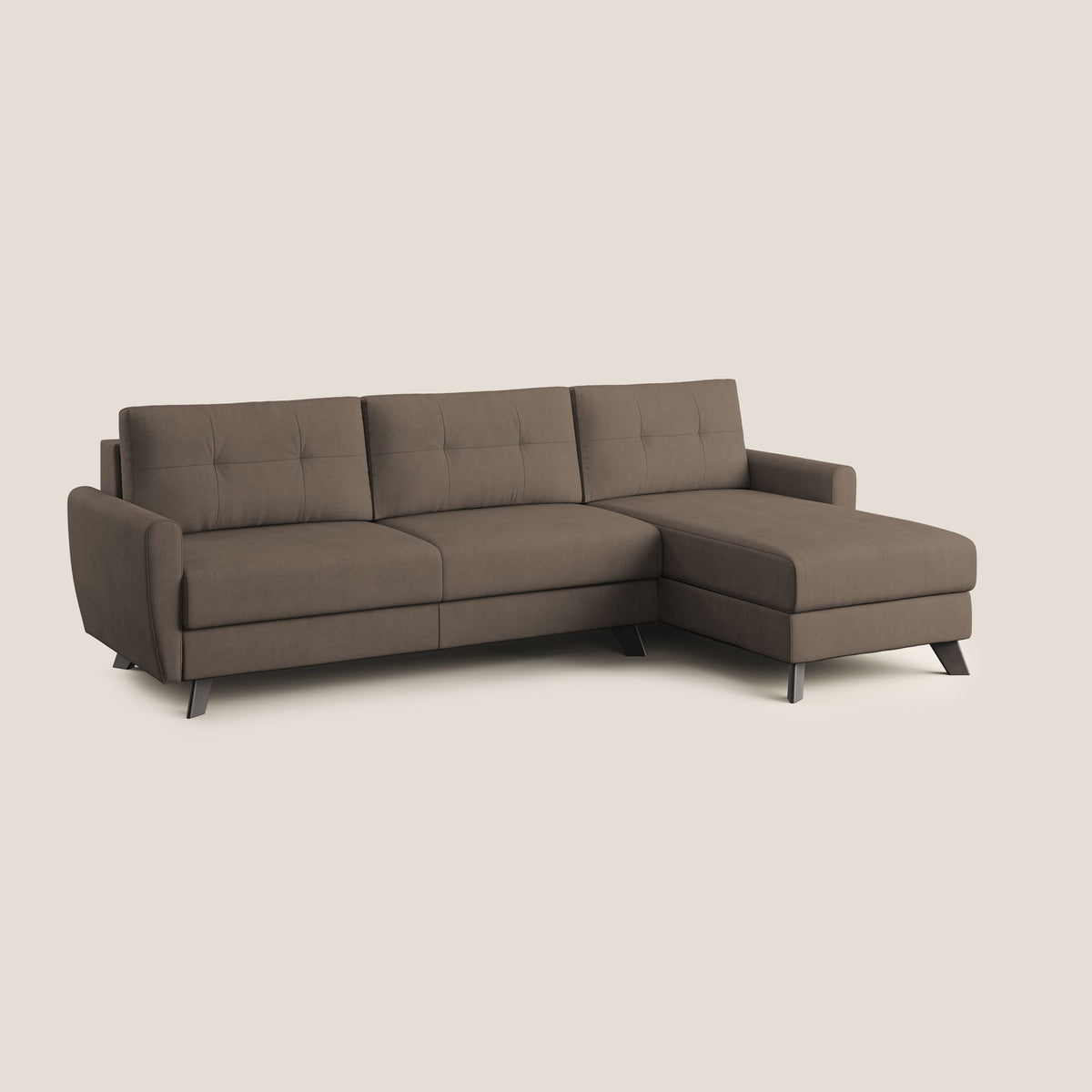 Callisto Divano letto angolare con penisola in tessuto morbido impermeabile T02 marrone - divitt.sbs
