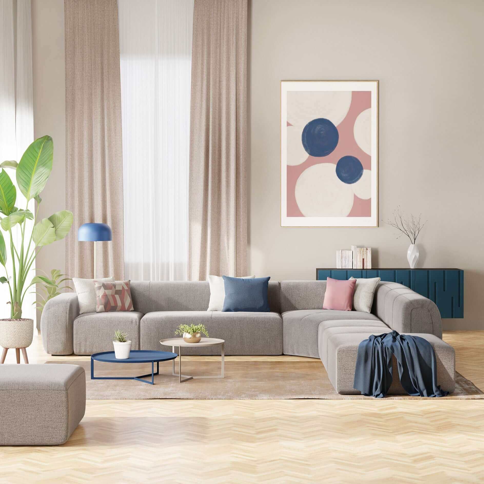 BonBon divano angolare componibile e modulare - tessuto smacchiabile T23 grigio - divitt.sbs