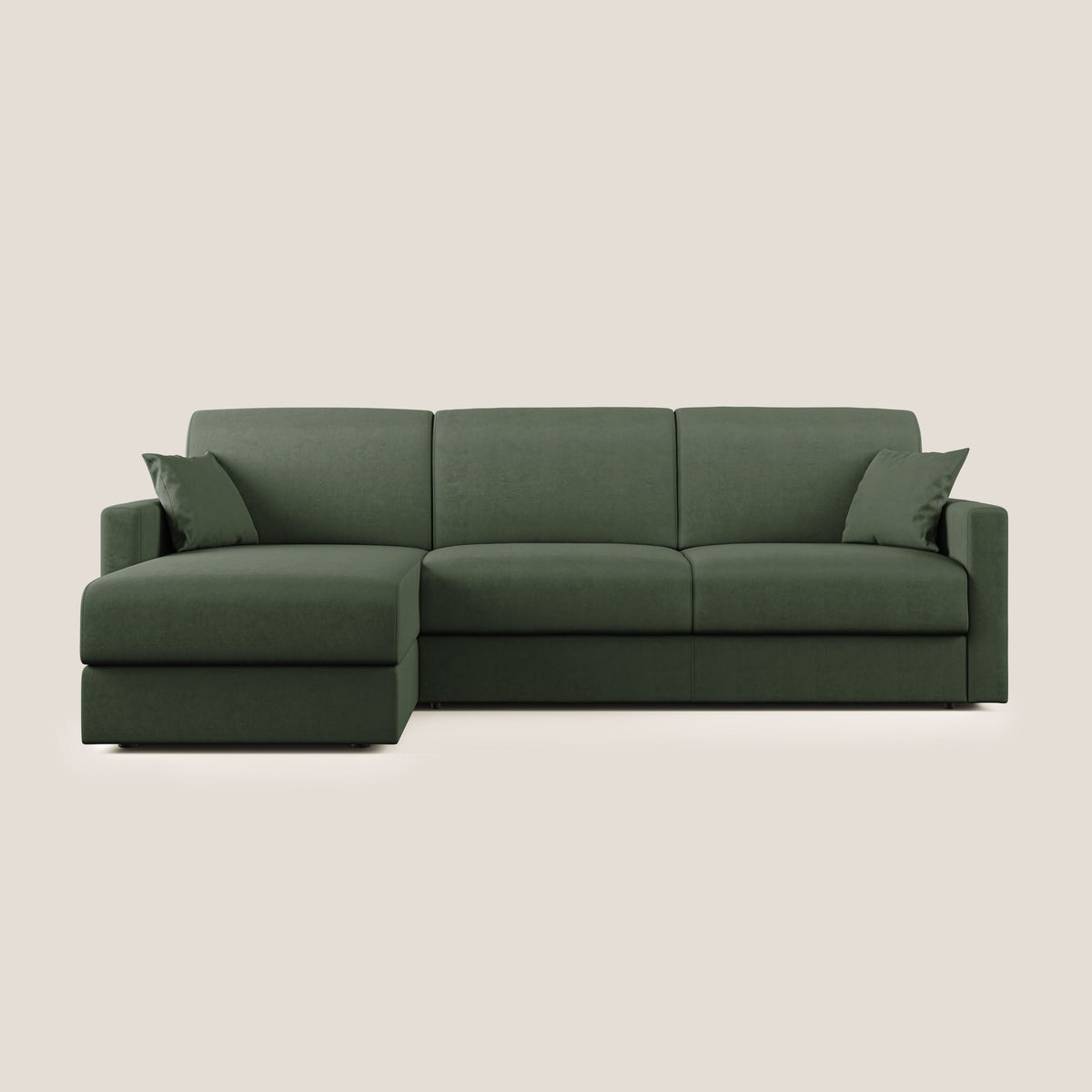 Chris Divano letto angolare con penisola in microfibra smacchiabile T11 verde - divitt.sbs