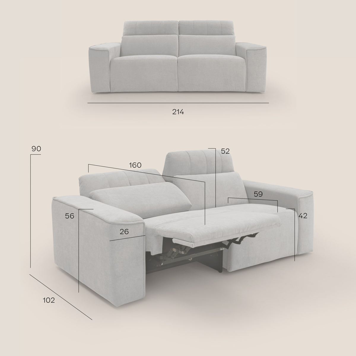 Clark Divano modulare con opzione relax elettrico in tessuto smacchiabile impermeabile T17 - divitt.sbs