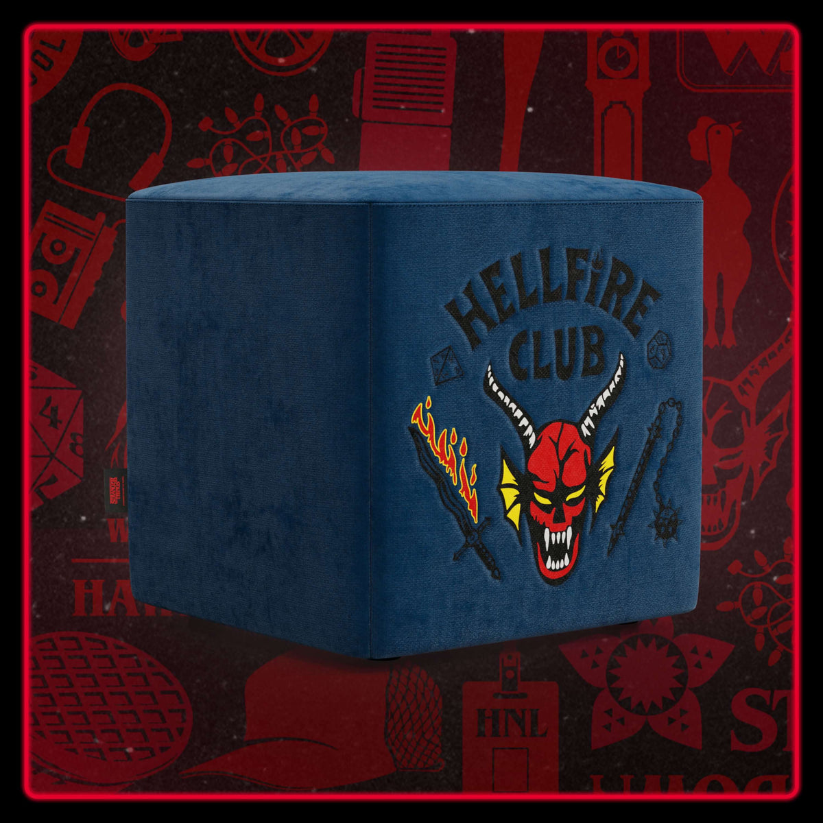 Cube pouf Hellfire club Stranger Things Edition l'icona che diventa design - blu - divitt.sbs