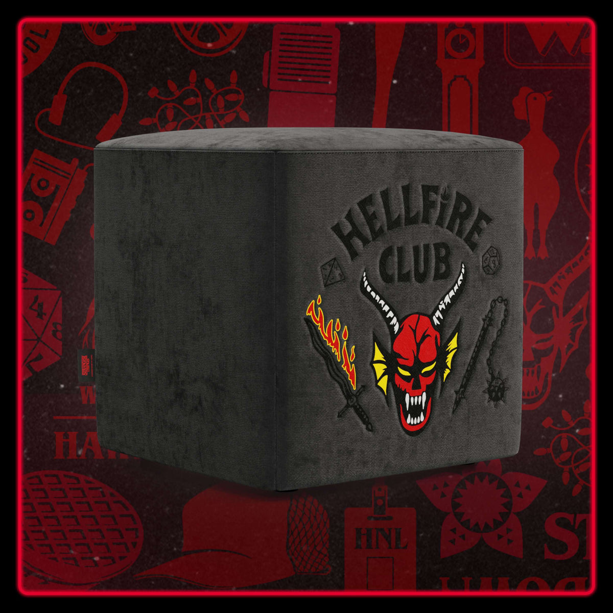 Cube pouf Hellfire club Stranger Things Edition l'icona che diventa design - antracite - divitt.sbs