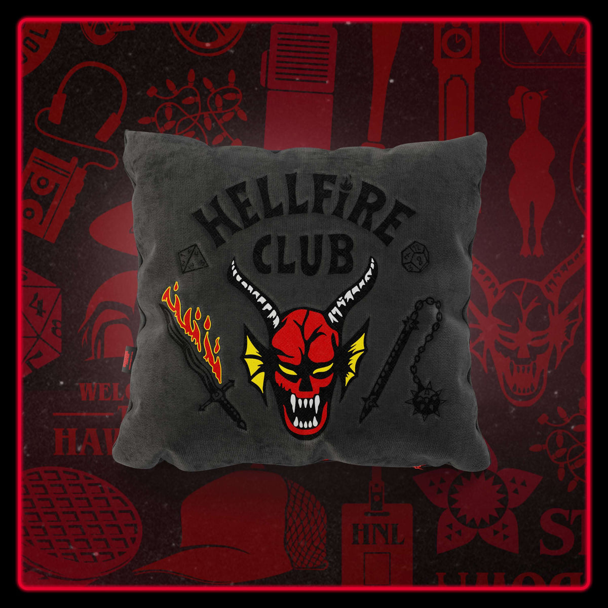 Cuscino Hellfire club stranger things Limited Edition con Ricamo – tessuto smacchiabile 45x45 antracite - divitt.sbs