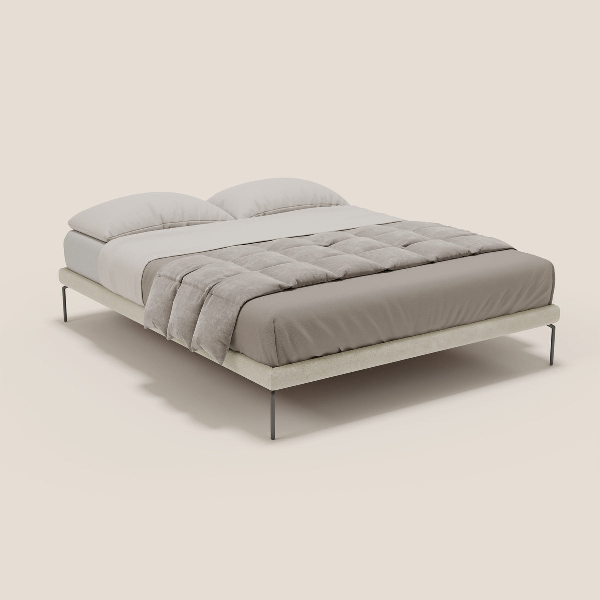 Ring sommier sfoderabile con piedi alti 24 cm in tessuto impermeabile T14 panna - divitt.sbs