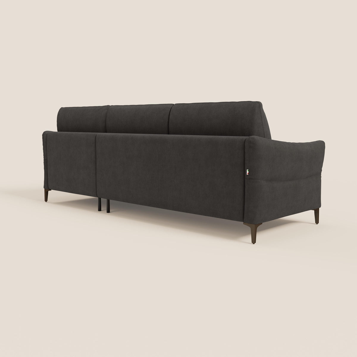 Dalia divano letto angolare con materasso alto 18 cm piedini alti e penisola contenitore in tessuto smacchiabile T17 antracite - divitt.sbs