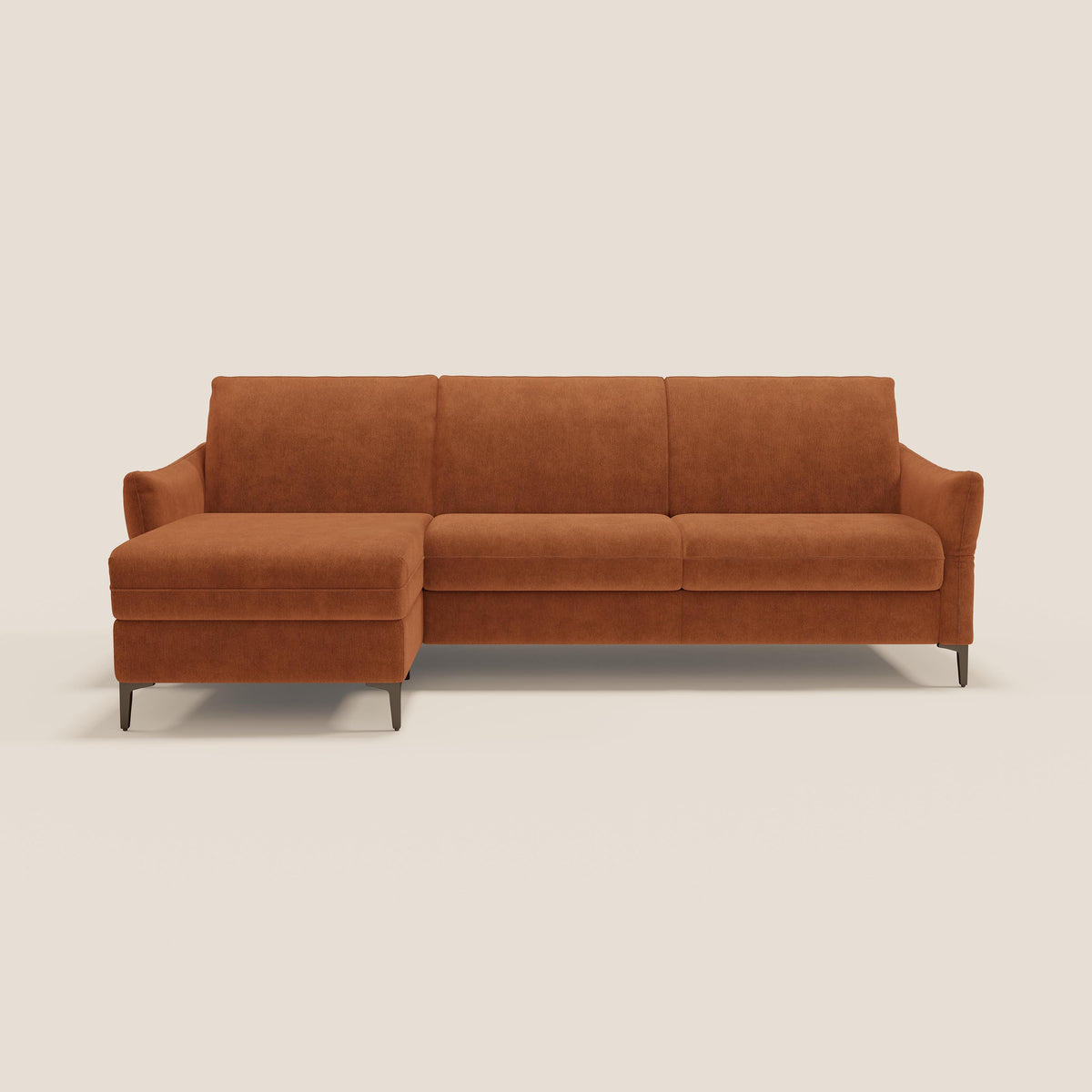 Dalia divano letto angolare con materasso alto 18 cm piedini alti e penisola contenitore in tessuto smacchiabile T17 - divitt.sbs