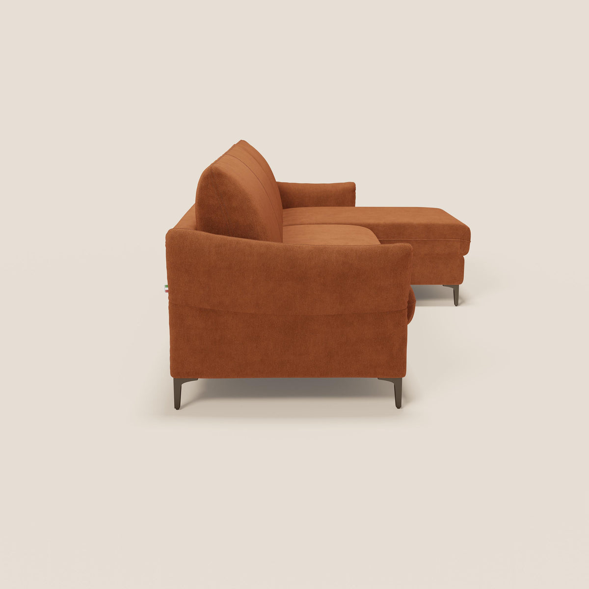 Dalia divano letto angolare con materasso alto 18 cm piedini alti e penisola contenitore in tessuto smacchiabile T17 - divitt.sbs