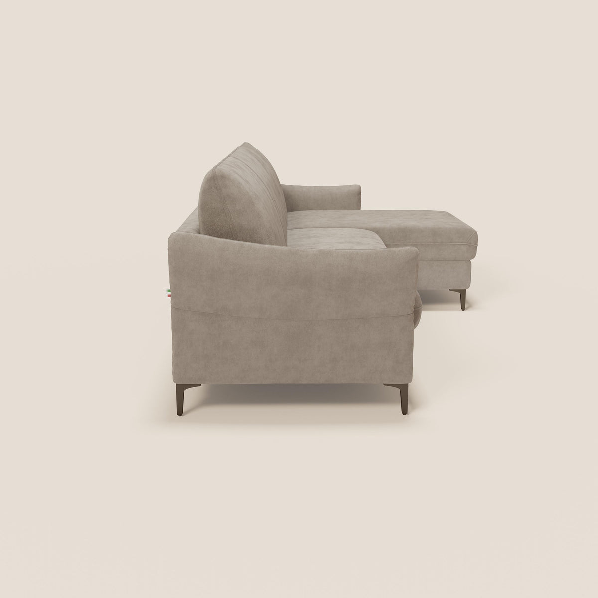 Dalia divano letto angolare con materasso alto 18 cm piedini alti e penisola contenitore in tessuto smacchiabile T17 - divitt.sbs