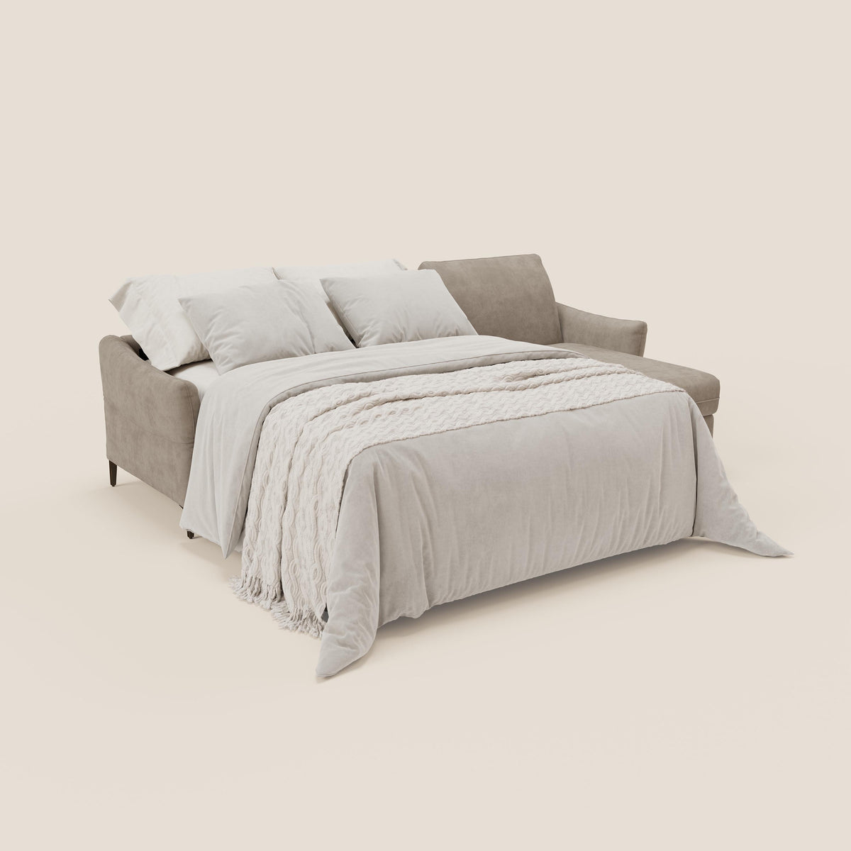 Dalia divano letto angolare con materasso alto 18 cm piedini alti e penisola contenitore in tessuto smacchiabile T17 - divitt.sbs
