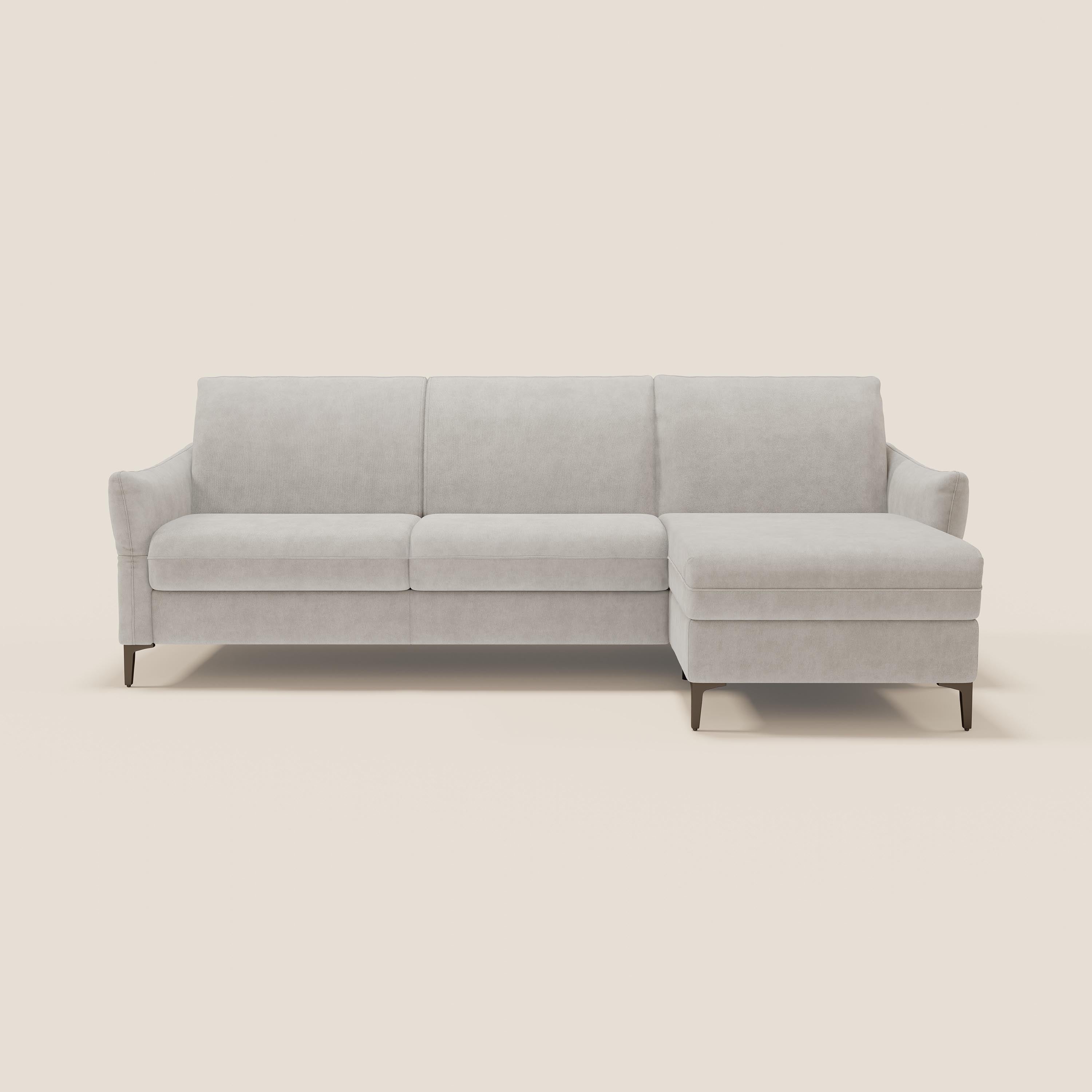 Dalia divano letto angolare con materasso alto 18 cm piedini alti e penisola contenitore in tessuto smacchiabile T17 bianco - divitt.sbs