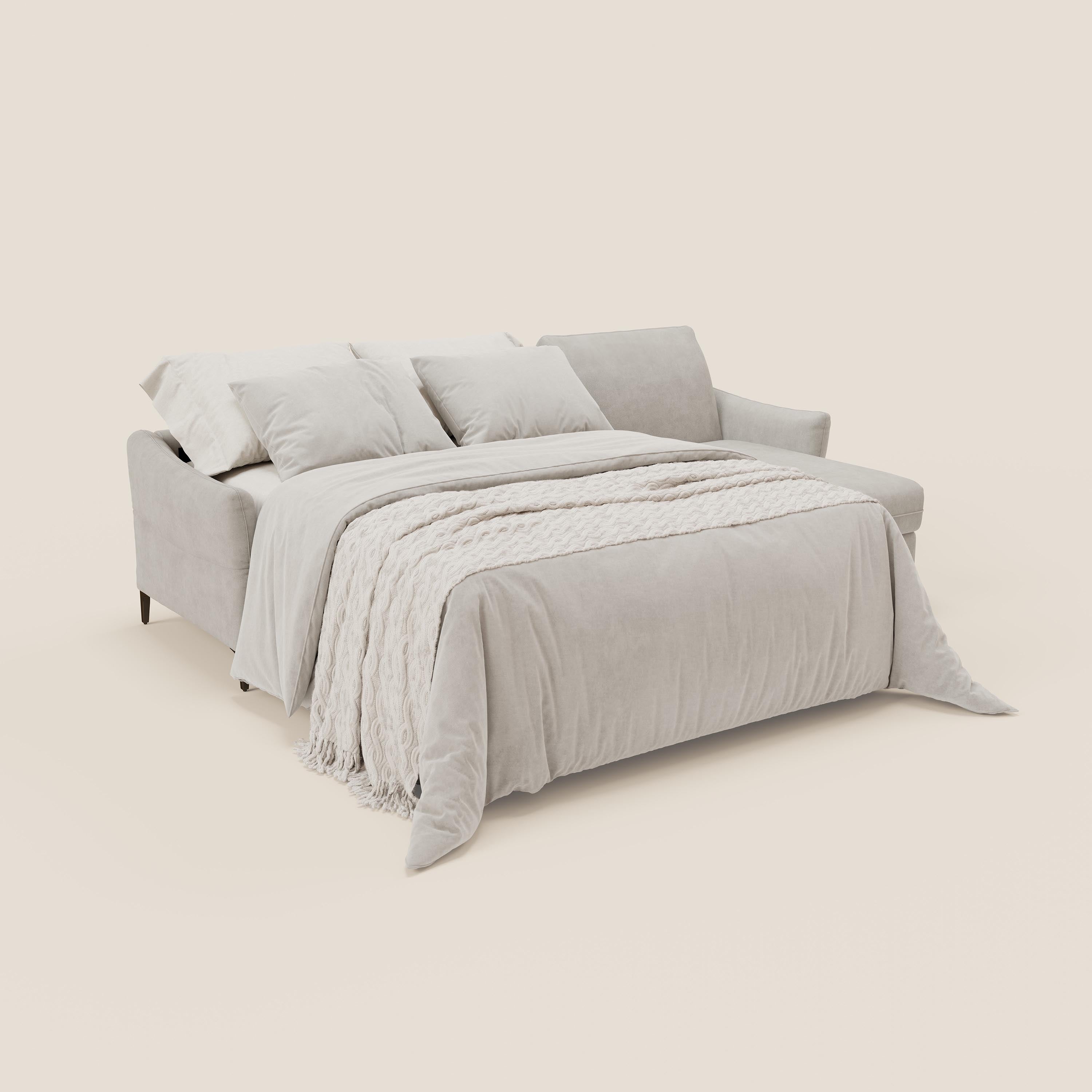 Dalia divano letto angolare con materasso alto 18 cm piedini alti e penisola contenitore in tessuto smacchiabile T17 bianco - divitt.sbs