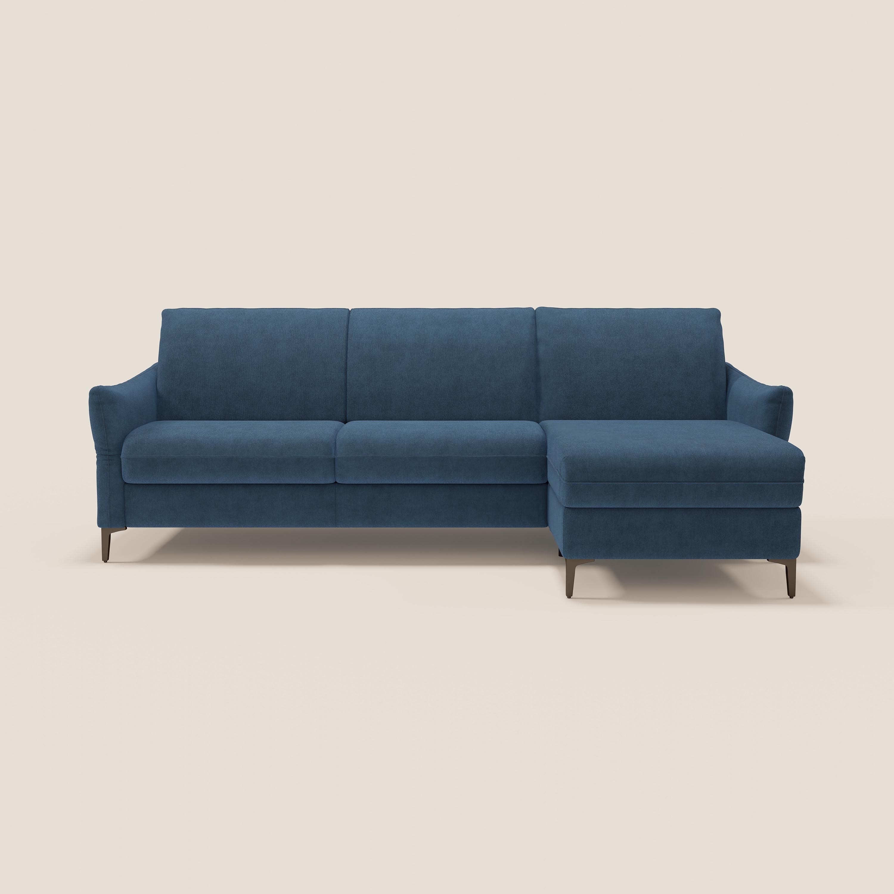 Dalia divano letto angolare con materasso alto 18 cm piedini alti e penisola contenitore in tessuto smacchiabile T17 - divitt.sbs